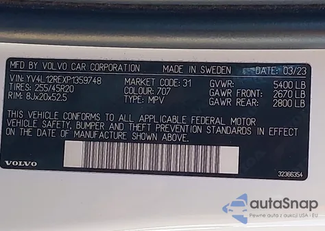 2023 Volvo Xc60 B5 Plus Bright Theme z USA, uszkodzony, nr VIN YV4L12REXP1359748